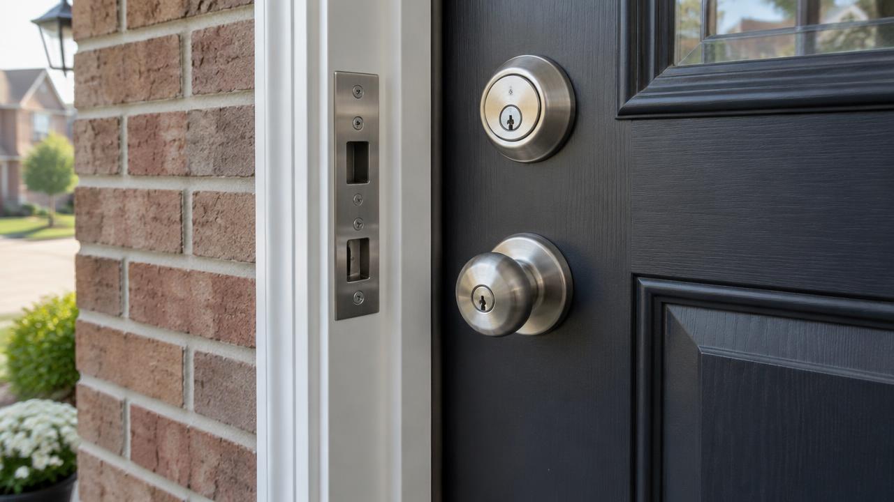 New front door hardware being installed on a home